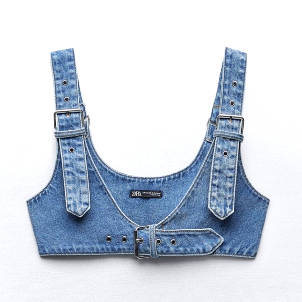 NWT zara buckled denim top - Picture 6 of 13